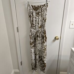 Blue Island Brown and White Leaf Print Jumpsuit, Size XS